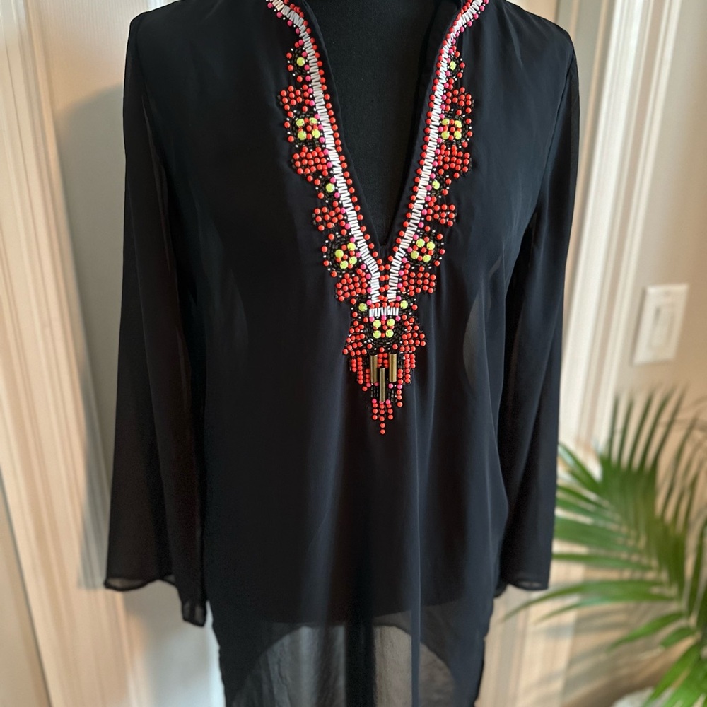 Gianni Bini Black Embellished Long Sleeve Swim Coverup